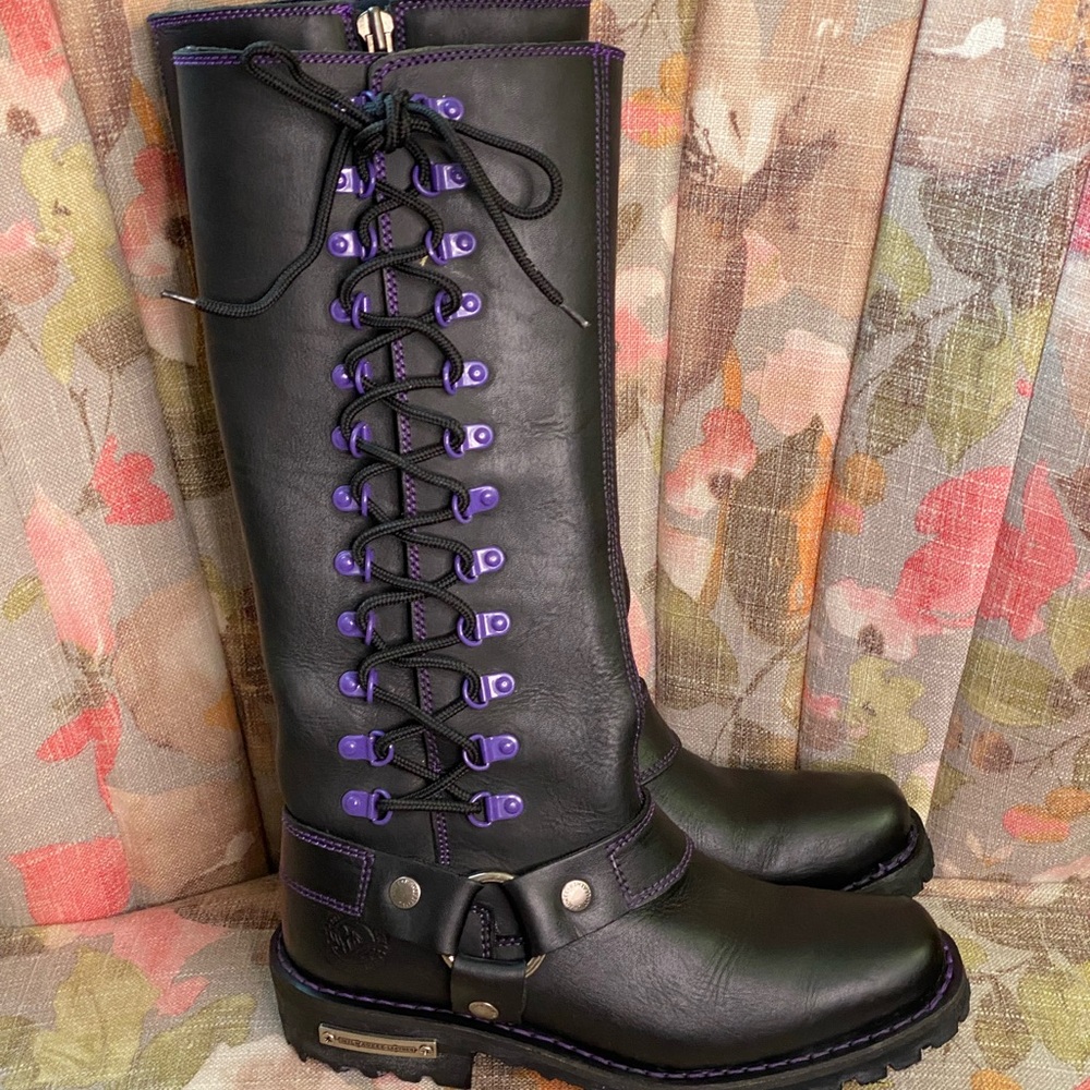 Milwaukee Leather Motorcycle Boot Sz. 7.5 Leather Black Lace/Zipper Like New EUC